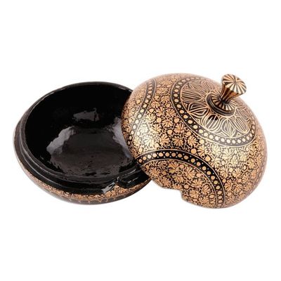 Alternate image for Handmade Papier Mache Box with Leaf Motif 5 Inch Kashmir Distinction