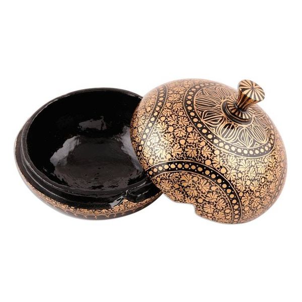 Alternate image for Handmade Papier Mache Box with Leaf Motif 5 Inch Kashmir Distinction