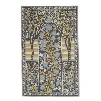 Alternate image for Chain-Stitched Wool and Cotton Tree Motif Rug Winged Paradise