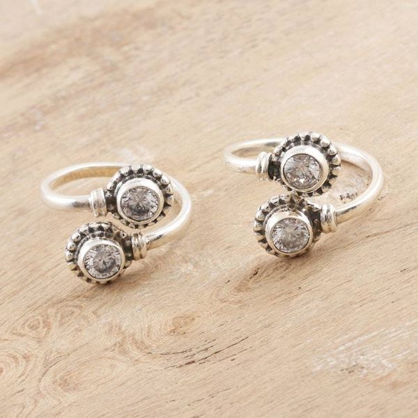 Alternate image for Handmade Sterling Silver Cubic Zirconia Toe Rings Pair Shimmering Charm