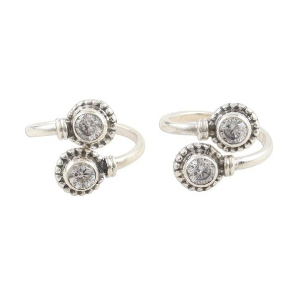 Alternate image for Handmade Sterling Silver Cubic Zirconia Toe Rings Pair Shimmering Charm