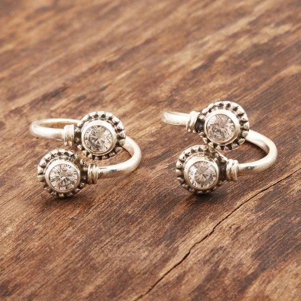 Alternate image for Handmade Sterling Silver Cubic Zirconia Toe Rings Pair Shimmering Charm