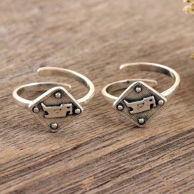 Alternate image for Sterling Silver Bird-Motif Toes Rings from India Pair Bird Bath