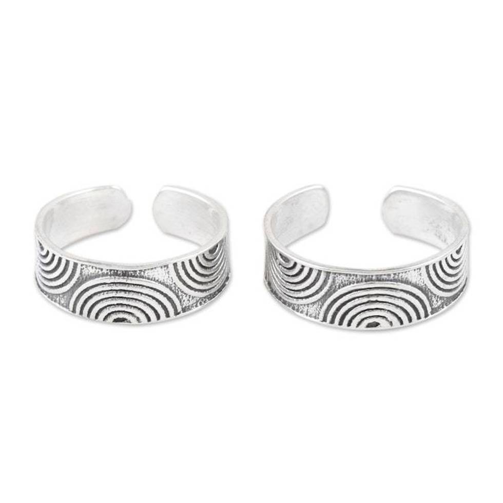 Set of 2 Bohemian Style Sterling Silver Toe Rings from India 'Hypnotic Style'