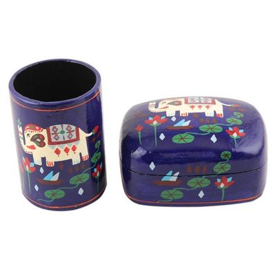 Alternate image for Hand Crafted Papier Mache Pen Holder Midnight Tale