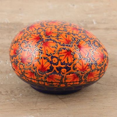 Alternate image for India Handmade Orange Leaf Papier Mache Box 3 inch Orange Chinar Foliage