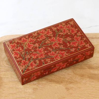 Alternate image for Hand-Painted Decorative Papier Mache Box from India Festive Trees in Red