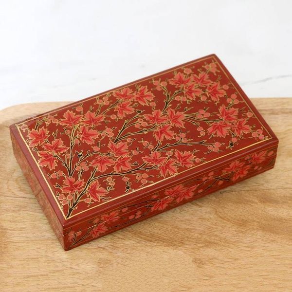 Alternate image for Hand-Painted Decorative Papier Mache Box from India Festive Trees in Red