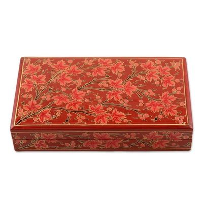 Alternate image for Hand-Painted Decorative Papier Mache Box from India Festive Trees in Red