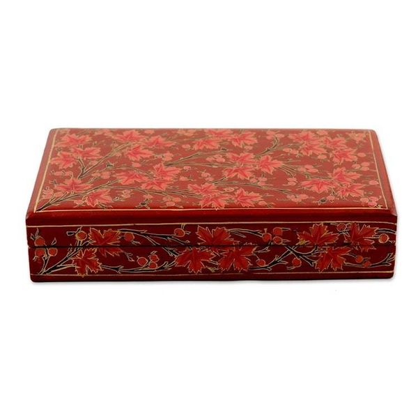 Alternate image for Hand-Painted Decorative Papier Mache Box from India Festive Trees in Red