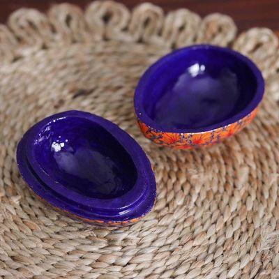 Alternate image for India Handmade Orange Leaf Papier Mache Box 3 inch Orange Chinar Foliage