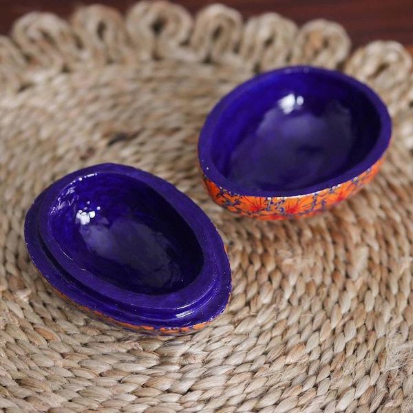 Alternate image for India Handmade Orange Leaf Papier Mache Box 3 inch Orange Chinar Foliage