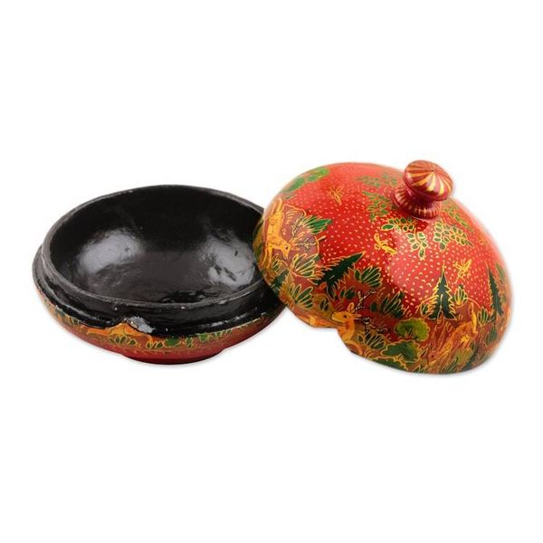 Alternate image for Hand-Painted Red Papier Mache Decorative Box from India Jungle Scene in Red