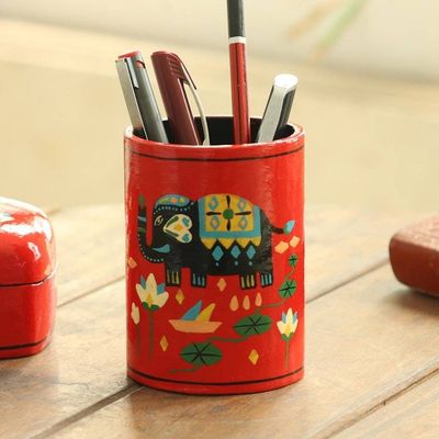 Alternate image for Papier Mache Elephant-Motif Pen Holder Tale of the River