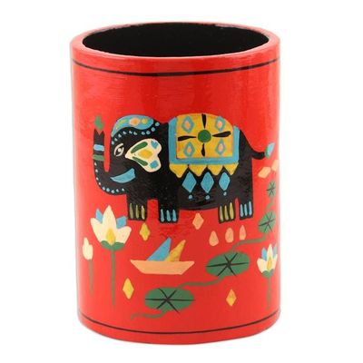 Alternate image for Papier Mache Elephant-Motif Pen Holder Tale of the River