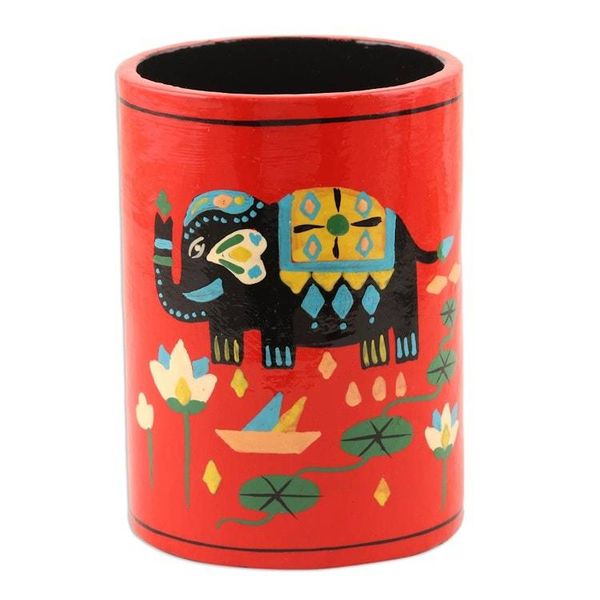 Alternate image for Papier Mache Elephant-Motif Pen Holder Tale of the River