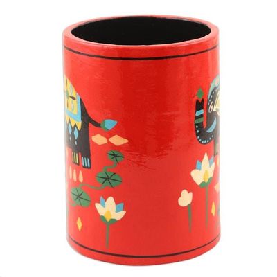 Alternate image for Papier Mache Elephant-Motif Pen Holder Tale of the River
