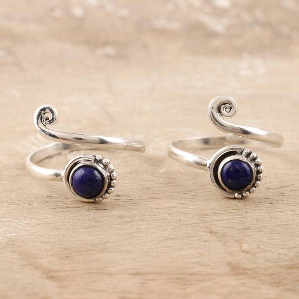 Sterling Silver and Lapis Lazuli Toe Rings Pair 'Royal Eddy'