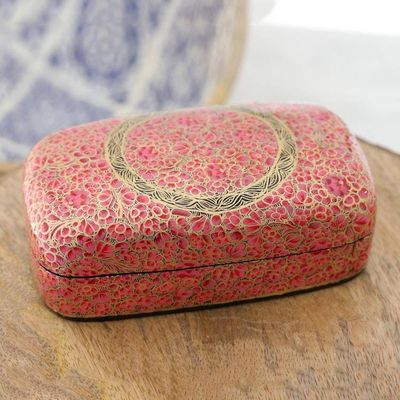 Alternate image for Hand-Painted Laquerware Papier Mache Box Kashmir Cheer in Pink