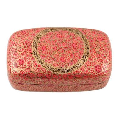 Alternate image for Hand-Painted Laquerware Papier Mache Box Kashmir Cheer in Pink