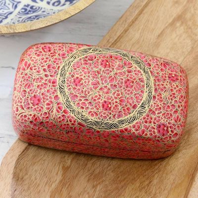 Alternate image for Hand-Painted Laquerware Papier Mache Box Kashmir Cheer in Pink