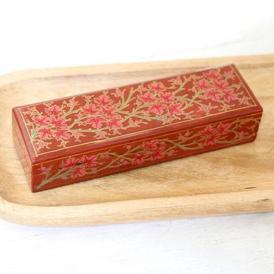 Alternate image for Decorative Papier Mache Box with Leaf Motif Chinar Pride in Red