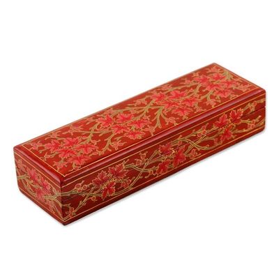 Alternate image for Decorative Papier Mache Box with Leaf Motif Chinar Pride in Red
