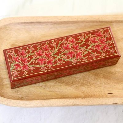 Alternate image for Decorative Papier Mache Box with Leaf Motif Chinar Pride in Red