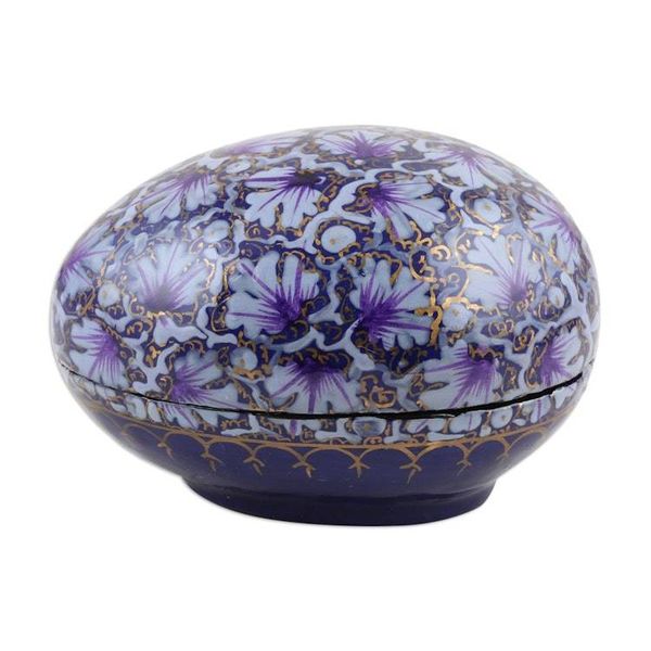 Alternate image for India Handmade Purple Leaf Papier Mache Box 3 inch Purple Chinar Foliage