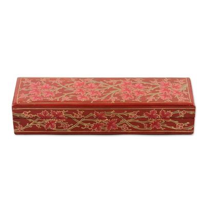 Alternate image for Decorative Papier Mache Box with Leaf Motif Chinar Pride in Red