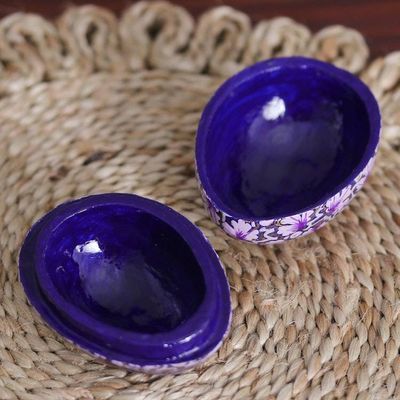 Alternate image for India Handmade Purple Leaf Papier Mache Box 3 inch Purple Chinar Foliage