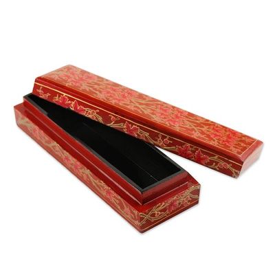Alternate image for Decorative Papier Mache Box with Leaf Motif Chinar Pride in Red