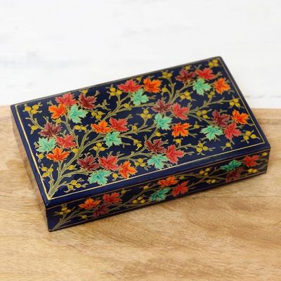 Alternate image for Hand-Painted Papier Mache Box with Tree Motif Festive Trees in Blue