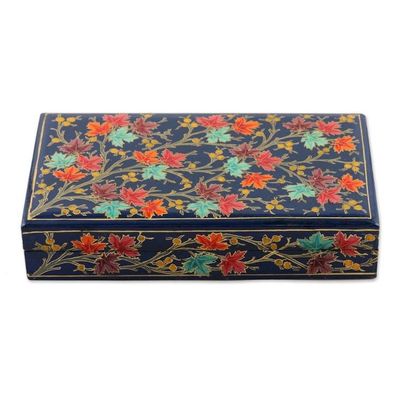 Alternate image for Hand-Painted Papier Mache Box with Tree Motif Festive Trees in Blue