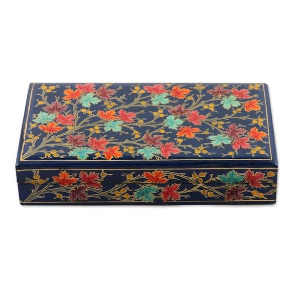 Alternate image for Hand-Painted Papier Mache Box with Tree Motif Festive Trees in Blue