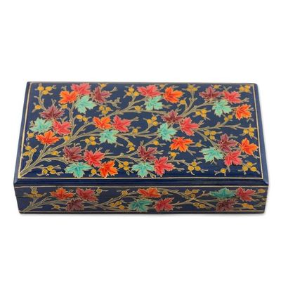Alternate image for Hand-Painted Papier Mache Box with Tree Motif Festive Trees in Blue