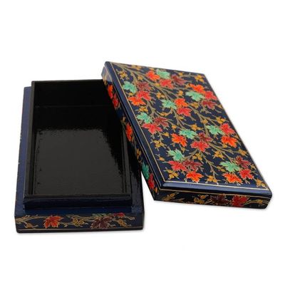 Alternate image for Hand-Painted Papier Mache Box with Tree Motif Festive Trees in Blue