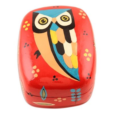 Alternate image for Hand Crafted Owl-Themed Decorative Box Owl Story in Red