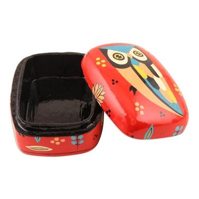 Alternate image for Hand Crafted Owl-Themed Decorative Box Owl Story in Red