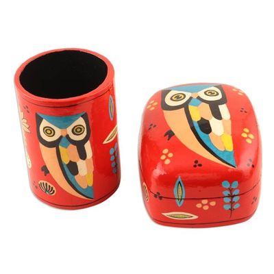 Alternate image for Hand Crafted Owl-Themed Decorative Box Owl Story in Red