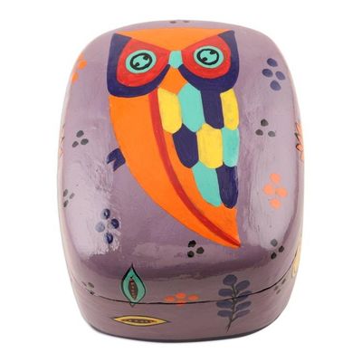 Alternate image for Hand Painted Owl-Themed Decorative Box Owl Story in Dusty Lavender