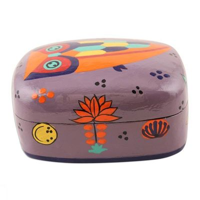 Alternate image for Hand Painted Owl-Themed Decorative Box Owl Story in Dusty Lavender