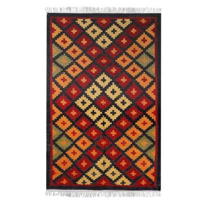 Alternate image for Indian Wool Area Rug with Diamond Pattern 3 x 5 Take Care