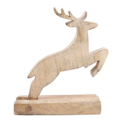 Alternate image for Hand-Carved Mango Wood Reindeer Sculpture with Yellow Tones Reindeer Dream