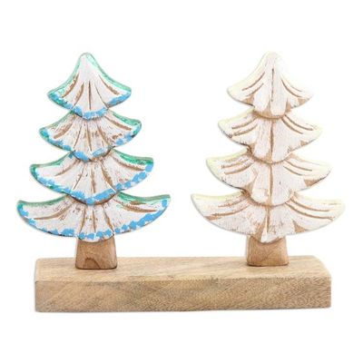 Alternate image for Mango Wood Snowy Tree Sculpture Hand-Carved in India Snowy Forest