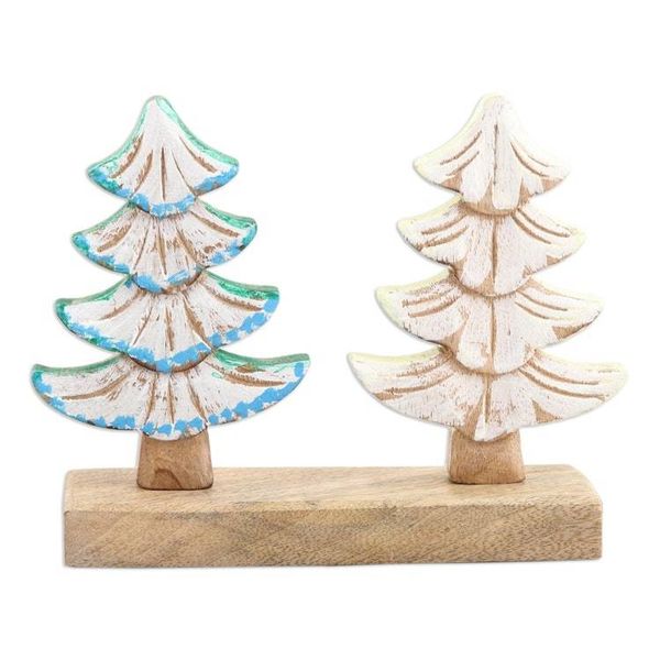 Alternate image for Mango Wood Snowy Tree Sculpture Hand-Carved in India Snowy Forest