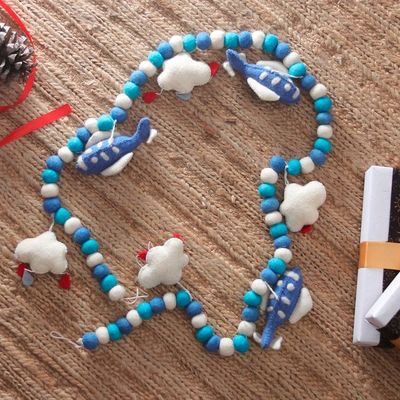 Alternate image for Cloud-Themed Blue and White Wool Felt Garland from India Sky Celebration