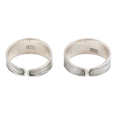 Alternate image for Sterling Silver Toe Rings with Wavy Pattern Pair Calm Waves