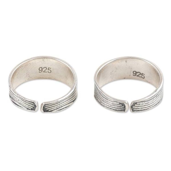 Alternate image for Sterling Silver Toe Rings with Wavy Pattern Pair Calm Waves