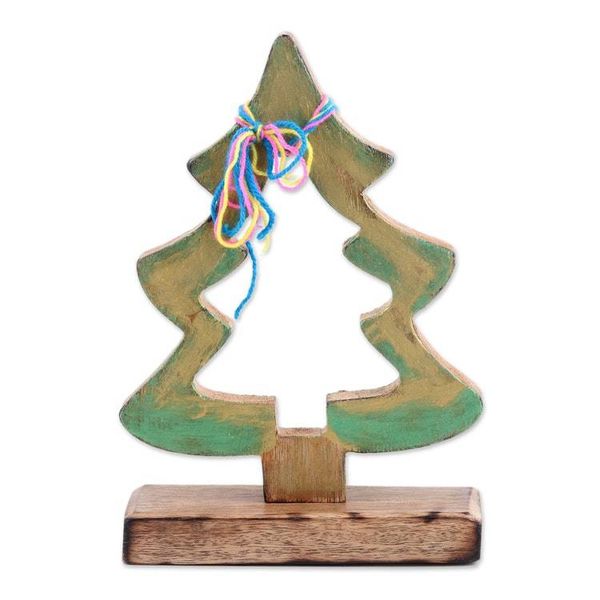 Alternate image for Handcrafted Mango Wood Christmas Tree Sculpture from India Joyful Present